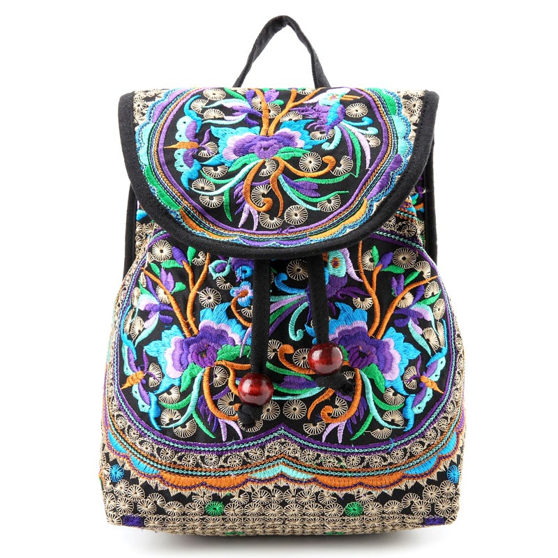 Goodhan Vintage Embroidered Women Backpack Ethnic Travel Handbag Shoulder Bag, 12x10x5 inch, Purple - Image 1